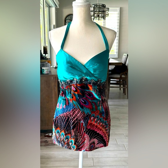 Cache elegant silk/velvet and sequins top. - Picture 1 of 4